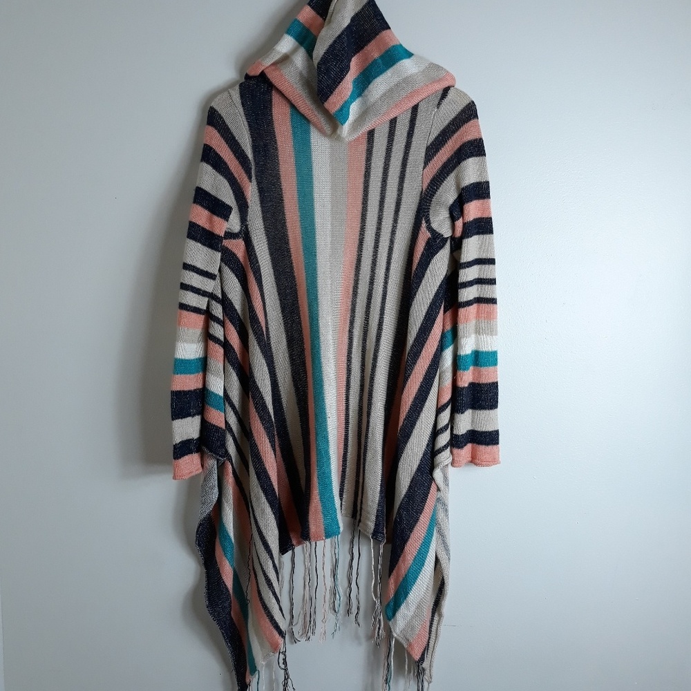 Full Tilt| Striped Open Front Hooded cardigan - Picture 3 of 6